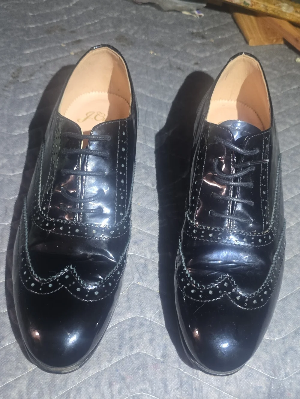 J. Crew Womans Black Patent Wingtip Oxfords